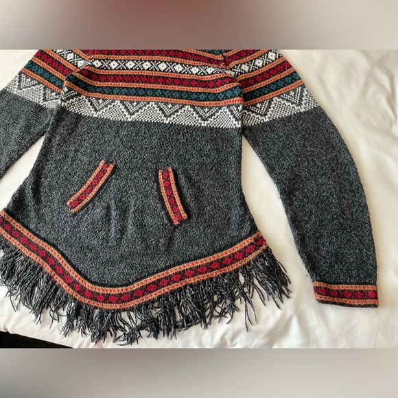 Artesania Eden Hoodie Fringe Aztec Sweater Size Large grey Alpaca Hippie Peru - Picture 4 of 11